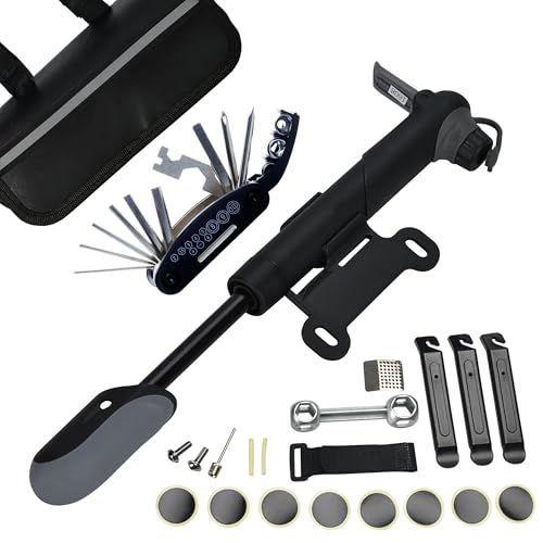 DAWAY A35 Bike Repair Kit - 120 PSI Mini Pump & 16-in-1 Multi Tool with Handy Bag, Includes Tire...