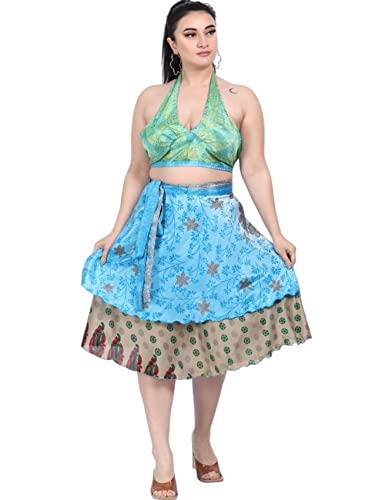 Wevez Wholesale Lot of 5 Art Silk Reversible Indian Wrap Magic 24 Inches Skirts