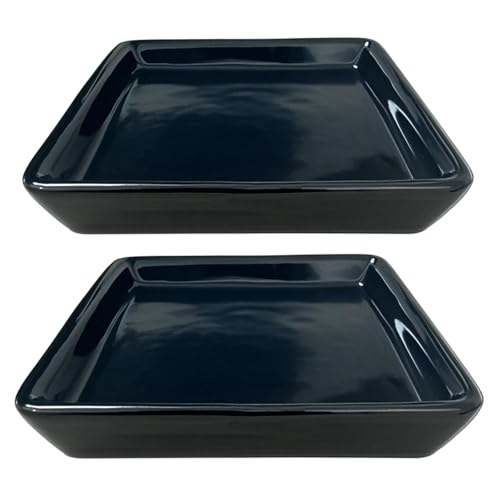 Square Plant Saucer 4 Inch 2 Pack，Plant Trays for Pots, Black Ceramic Plant Saucers for Indoors...