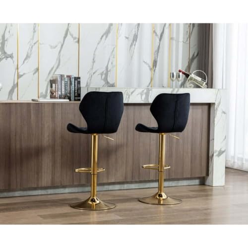 Image of Dream Furnishing - Set of 2 Bar /Kitchen Chairs 360 Degree Rotatable Swivel Elegant Classy & Comfortable Chair with Golden Base and Velvet Fabric (2 Chairs) (Black Model 2)
