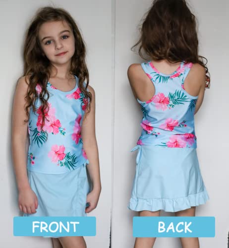 Girls Swimsuits 3 Piece Tankini Bathing Suit Set Cute Bikini Swimwear with Cover Ups Beach Skirt 5-16 Years
