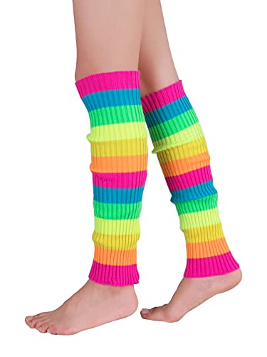 Century Star Neon Ribbed Leg Warmers for Women Girls Juniors Knitted Retro Leg Warmer for 80s Party - Main Image