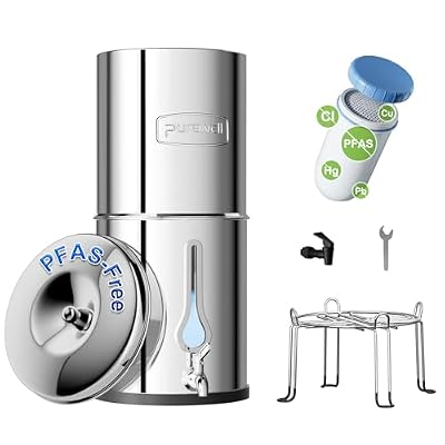 Purewell PFAS-Free 6-Stage Gravity Water Filter System with PC Water Level Window, Certified to Reduce Lead, Total PFAS (Forever Chemicals), Mercury, and Chlorine, SF-2.25G