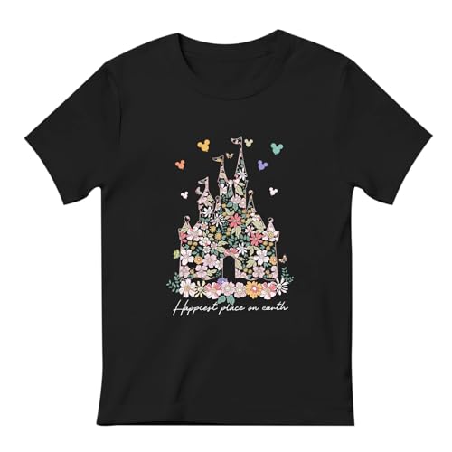 Image of Floral Castle Shirts for Girls Graphic Cute Tshirt Kids Toddler Flower Holiday Shirt Vacation Trip Tee Tops