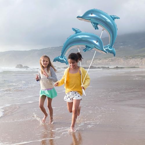 Image of Sea Animal Balloons 4pcs Ocean Themed Balloon Party Decoration,large Blue Dolphin 46 Inch Mylar Balloons,ocean Balloon Birthday Party Decorations