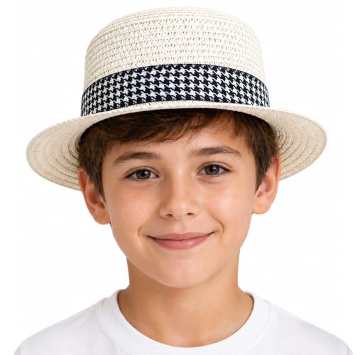 Image of VRITRAZ Kids Straw Hat for Baby Boys & Girls | Printed Summer Sun Hat, Woven Wide Brim Beach Cap, Lightweight Breathable Holiday Travel Picnic Outdoor Fancy Dress Fashion Hat for Children & Toddler