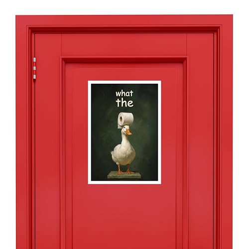 Image of Rekoframes Funny Duck with Toilet Paper Bathroom Poster, Self Adhesive, Water Resistant, 8.2x11.5 Inch, Humorous Restroom Decor (Duck)