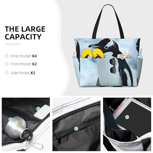 Penguin Print Each Travel Bag Large Capacity Tote Bags Foldable Pool Bag Zipper Handbags Vacation3