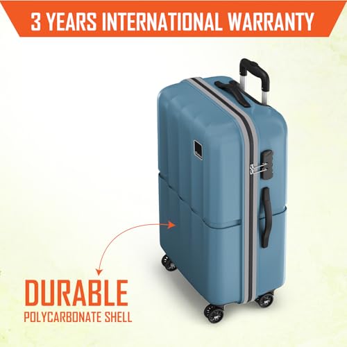 Image of Safari Genius Theo 8 Wheels 66cm Medium Size Check-in Trolley Bag, Hard Case Polycarbonate, 360 Degree Wheeling Luggage, Suitcase for Travel, Trolley Bags for Travel, Pearl Blue