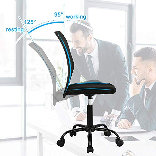 Ergonomic Office Chair Executive Mid Back Mesh Desk Chair Armless Rolling Swivel Chair Height Adjustable Drafting Chair Support For Home Office Computer Study Task Gaming-Black #TOP7