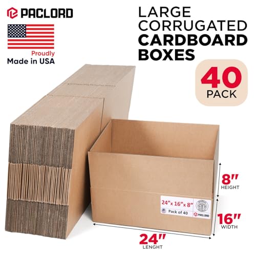Image of Large Cardboard Boxes 24 inchL x 16 inchW x 8 inchH (Pack of 40) - USA-Made Packing Boxes for Moving, Shipping, or Storage - USPS, UPS, FedEx Approved - Professional Packing Supplies for Moving | USA-Made Packing Boxes for Moving, Shipping, or Storage - USPS, UPS, FedEx Approved - Professional Packing Supplies