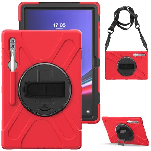 Coque Samsung Galaxy Tab S9 Ultra 14.6 antichoc rouge avec béquille rotative