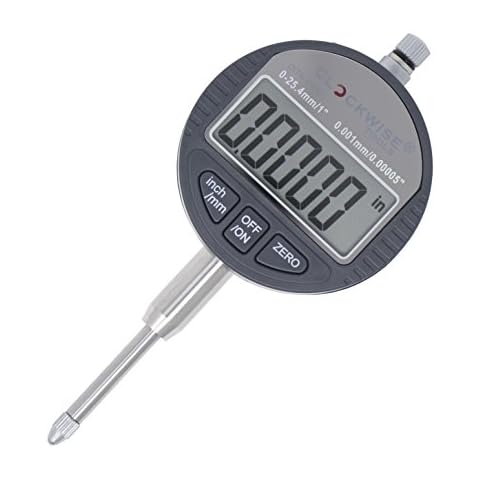 Clockwise Tools Digital Indicator, DITR-0105N 0-1 Inch/25.4 mm, Inch/Metric Conversion, 0.00005 Inch/0.001mm Resolution, No Auto Off Cover