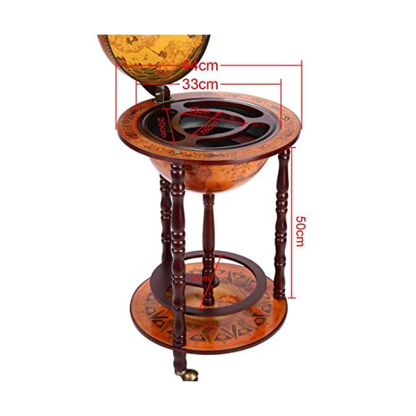 hfghsgjbgd Globe Shaped Mini Wine Bar Drink Cabinet, Movable Double Deck Storage TrolleyWine Bottle Stand, Wooden Mini Bar with Table Drinks Cabinet - Image 5