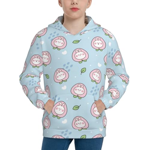 Rabbit Face with Peach Kid Hoodies Boys Sweatshirts Girls Pullover with Pocket