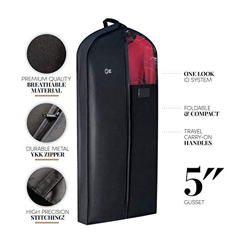 Luxury Storage Garment Bag for Long Women Dress, Long Men Suit, Formal and Evening Gown | 54 Inch + 5 Inch Gusset | Deluxe, Sturdy, Hanging, Breathable, Foldable Clothes Cover, Dust Protector - Thumbnail 3