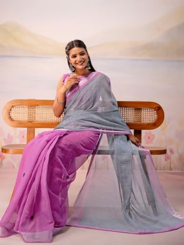 Image of Satrani Women's Linen Printed Ready To Wear Saree with Unstitched Blouse Piece