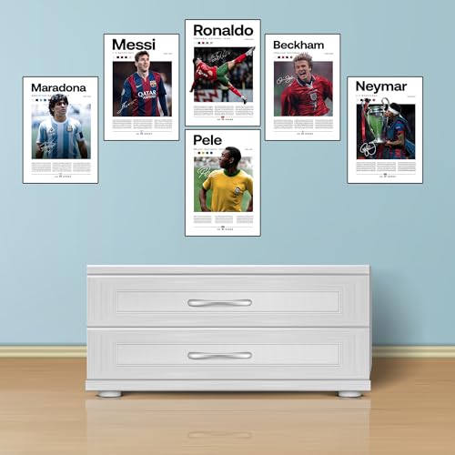 Image of Fit-in Trends Paper Pack of 6 - Football Players Messi,Ronaldo,Neymar,Pepe Wall Posters 8x9 Inch A4 Size 300 Gsm With Double Sided Tape Sports Posters Wall Art For Bedroom,Living Room