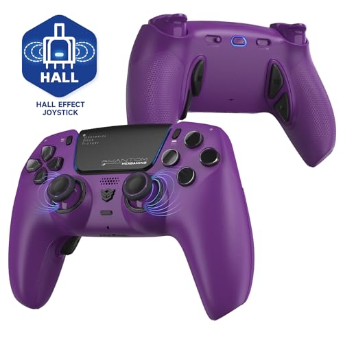Image of HEXGAMING PHANTOM Pro Controller with 4 Remappable Buttons, 6 Remapping Profiles, 8 Interchangeable Analog Stick, and Adjustable Triggers Compatible with ps5, PC, Mobile - Hall Effect Twilight Purple