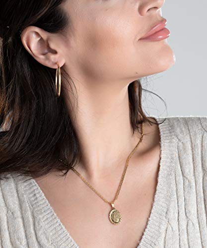 Barzel 18K Gold Plated Flat Mariner/Marina 060 3MM Chain Necklace With Virgin Mary Guadalupe Charm Pendant3