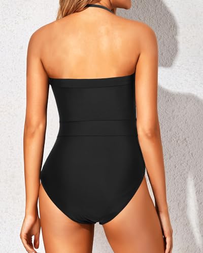 Holipick Strapless Bandeau One Piece Swimsuits Color Block for Women Full Coverage Bathing Suits Halter Swimwear2
