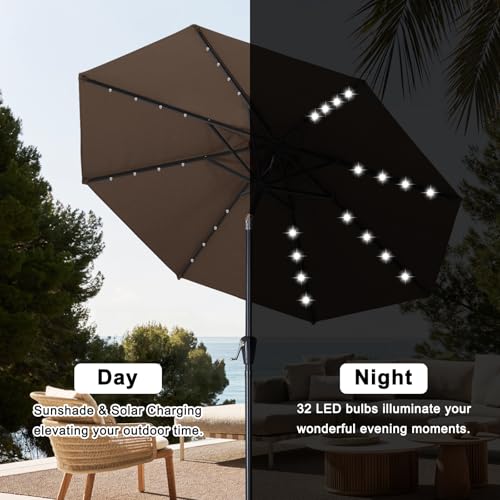 Image of ABCCANOPY 10FT Durable Solar Led Patio Umbrellas with 32LED Lights (Brown)