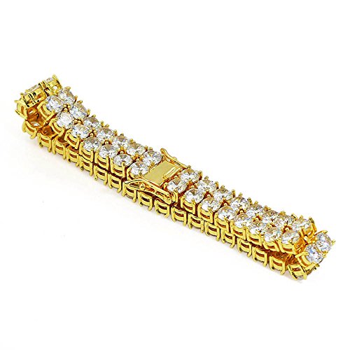 18K Gold Moissanit Doppelrunde Tennisarmband ， 8 Zoll Länge ， Atemberaubendes Schmuckgeschenk für Männer