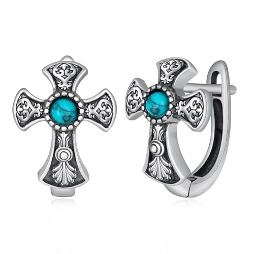 Turquoise Cross Earrings for Women 925 Sterling Silver Turquoise Cross Leverback Earrings Western Turquoise Jewelry Gifts for Women Mom