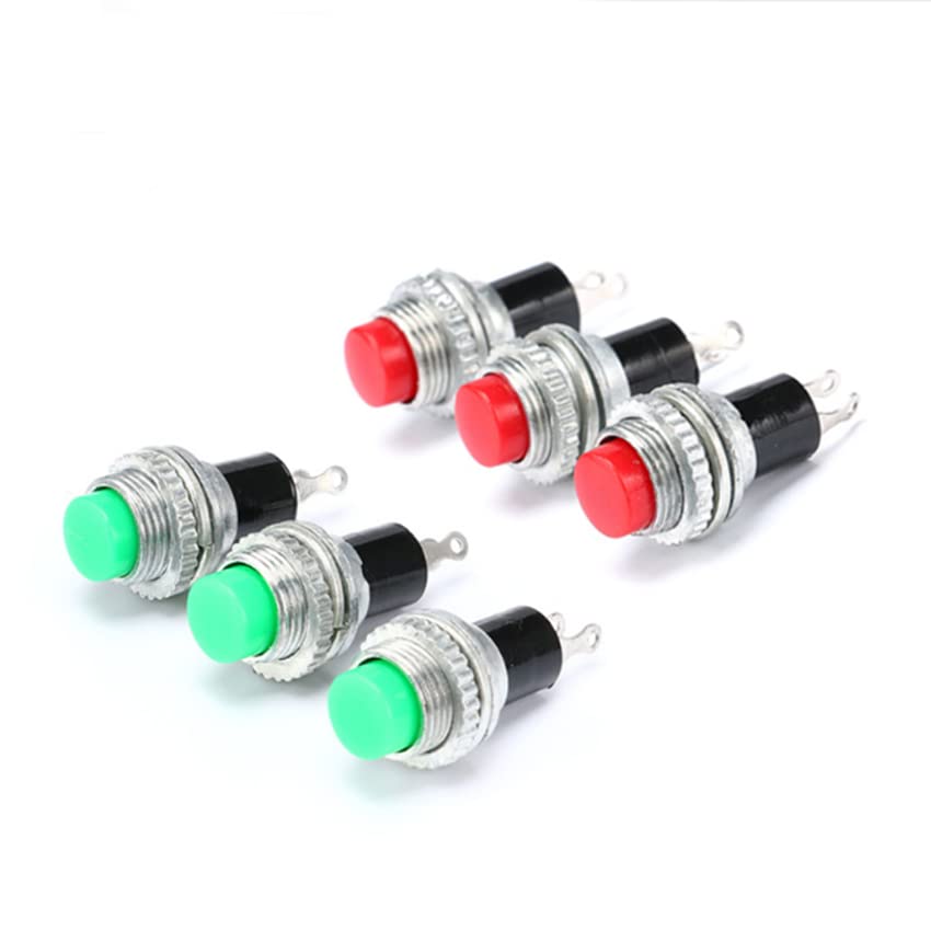 Momentary Self- Reset Mini Momentary Pushbutton Switch Red and Green - Pack of 6 pc