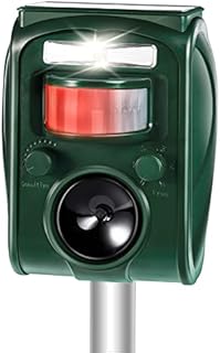 GOLDENPEAK Ultrasonic Animal Repellent Outdoor Cat Repellent Solar Animal Repeller. Motion Activated and Flashing LED Light Siren Repeller. for Dog, Raccoon, Deer, Bird, Skunk, Squirrel, Rabbit, Fox