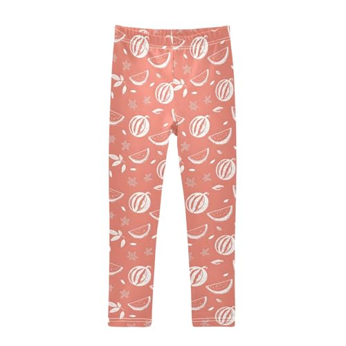 Red Cartoon Watermelon Leaves Girls Leggings Soft Stretch Workout Yoga Dance Pants for Kids Casual Tights