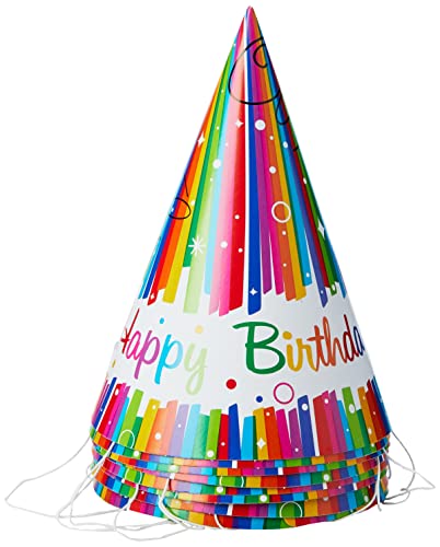 image for Unique Multicolor Rainbow Ribbons Birthday Paper Party Hats (Pack Of 8