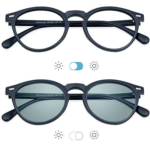Image of YEIN 2 Pairs Of Bifocal Reading Glasses, Photochromic Gray Sunglasses, for Women /Men(Navy,0.00 /+1.25 Magnification)