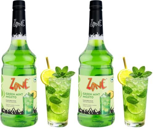 Image of Zone Green Mint Mojito Flavoured Syrup 1L (1000ml) | Cool Mint & Zesty Lemon Blend | Perfect for Mocktails, Lemonades, Iced Teas & Beverages | Ideal for Cafe, Restaurant & Home Use (Pack of 2)