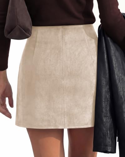 BTFBM Faux Suede Mini Skirts for Women Ruched Wrap Skorts,Grey Khaki,M - image 3