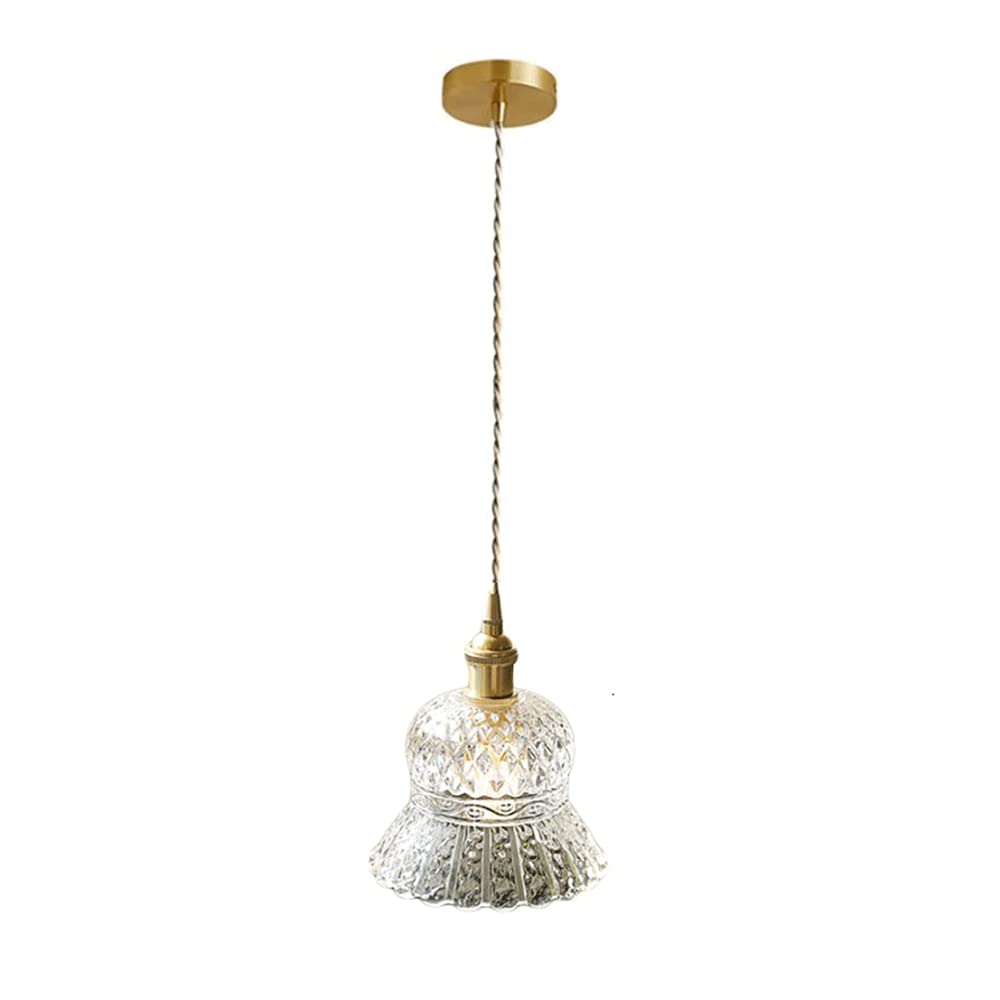 Suspension industrielle rétro en laiton et verre imprimé noir