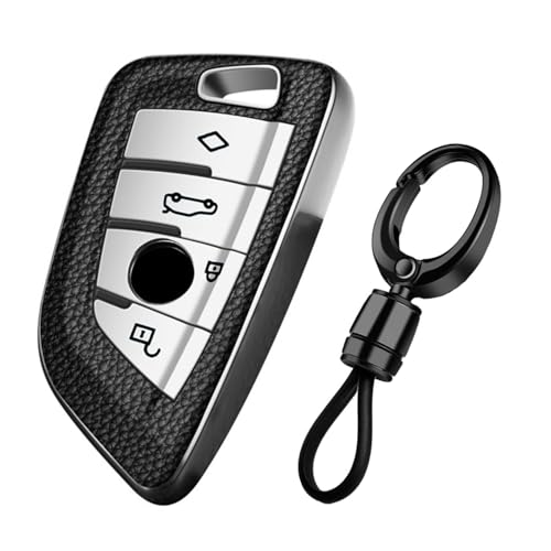 Image of JVCV Premium Soft TPU Leather Pattern Key Cover Compatible with BMW Blade Smart Key (Silver with Keychain Style A)