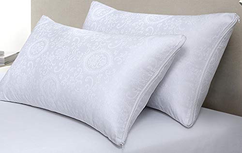 Set 2 Copricuscini Letto Matrimoniali In Cotone Damascato - Anallergici Con Cerniera, Made In Italy