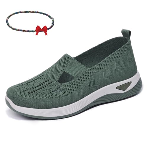 Enjerr Orthopedic Shoes Womens, Summer Breathable Non Slip Soft Sole Elderly Shoes, Orthopedic Slip on Shoe Woven Cut-Out