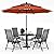 PHI VILLA Outdoor Dining Set with Umbrella for 4, Patio Dining Funiture Set with Metal Outdoor Table and Chairs Foldable with Adjustable Backrest