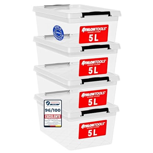 ATHLON TOOLS 4 cajas de almacenamiento de 5 L con tapa, aptas para alimentos, clips de cierre, caja de plástico 100% transparente, cajas de ropa apilables | Ya disponible en tu tienda friki favorita! En mundofriki.es!