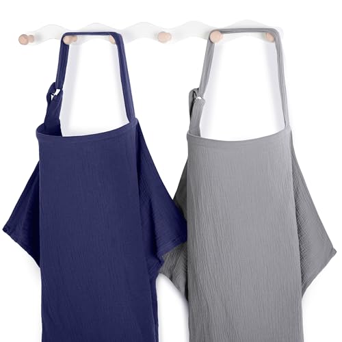 Image of Yoofoss 2 Pack Muslin Nursing Cover for Breastfeeding, Breathable 100% Cotton Breastfeeding Cover with Arch Neckline, Multi-use Nursing Apron Soft Privacy Nursing Covers for Mom
