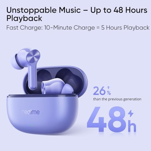 Image of realme Buds T200 Lite Bluetooth in Ear Earbuds,4 Mic, AI ENC for Calls,48 Hours Total Playback with Fast Charging and Low Latency Gaming TWS, Google Fast Pair, with mic - (Purple)