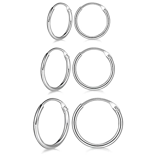 Silver Hoop Earrings for Women 3 Pairs Earrings Sets Girls Cartlidge Earrings Hoop Small Hoop Earrings 925 Sterling Silver Hypoallergenic Earrings Hoops Earrings Set 12 Mm 14mm 16mm UGI Jewelry