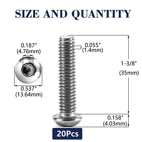 Image of 5 /16-18 x 1-3 /8 inch Button Head Socket Cap Bolts Screws, 20Pcs 304 Stainless Steel 18-8, Allen Hex Drive, Bright Finish by SG TZH(with Hex Spanner)