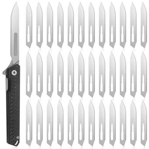 Lanties Small Flipper Scalpel Folding Knife Carbon Fiber Slim Pocket Knife Set with 36 Pcs #60XT Replaceable Steel Blades