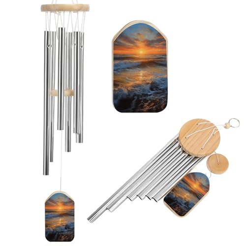 Outdoor Wind Chimes, Sunset Seascape Printed Wind Chimes,Simple Wind Chimes,Curtain Wind Chimes for Home Decoration