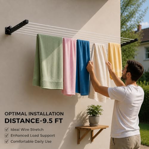 Image of TAGGY Heavy Duty 6 Layer Foldable Cloth Drying Stand for Balcony with 60 Feet Rope Cloth Drying Stand Wall Hanging Clothes Dryer Rack for Balcony Indoor Wall Mounted Laundry Hanger (6 Layer 60Ft Rope)