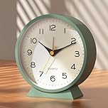 AYRELY®4.5" Analogue Alarm Clock, Small Retro Metal Desk Clock, Battery Operated, Silent and Non-Ticking, with Night Light for Bedside, Bedroom, and Living Room Decor (Green)