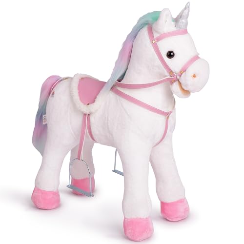 Pink Papaya Stehpferd zum draufsitzen | 60cm Spielpferd zum Reiten Rainbow...